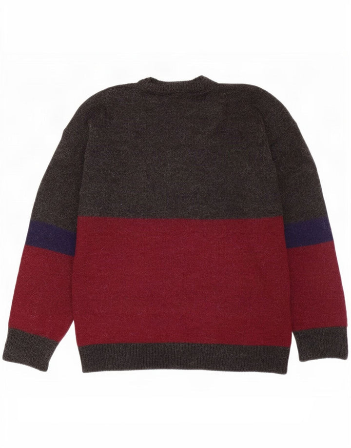 vintage Mens Crew Neck Jumper Pull Grand Multicolore Colorblock