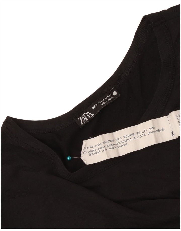 Zara Womens Crop T-Shirt Top UK 12 Medium Black Modal