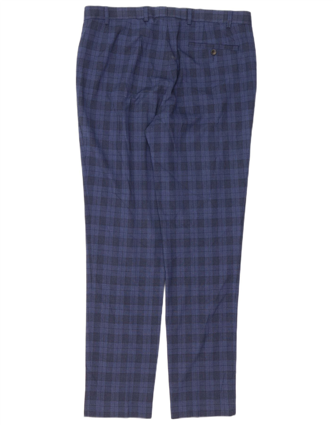 Marks & Spencer Mens Skinny Suit Trousers W36 L33 Navy Blue Check Polyester