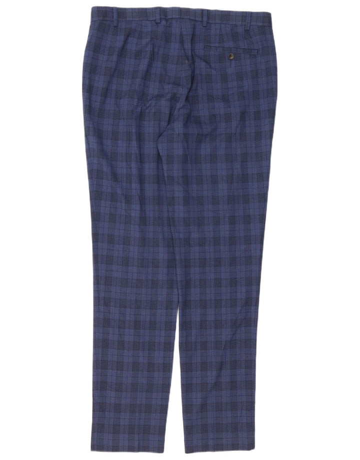 Marks & Spencer Mens Skinny Suit Trousers W36 L33 Navy Blue Check Polyester