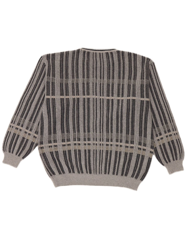 Maglione vintage da uomo con scollo a barca IT 48 a quadri grigio medio