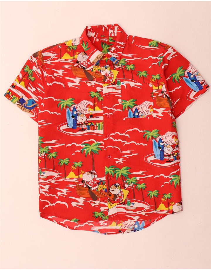 Lowes Boys Abstract Pattern Short Sleeve Shirt 11-12 Years Red Hawaiian