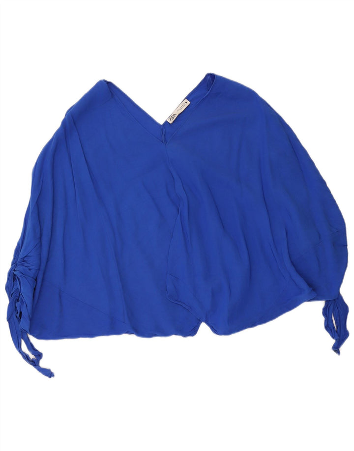 Top Zara da donna, camicetta corta oversize, UK 14, viscosa blu medio