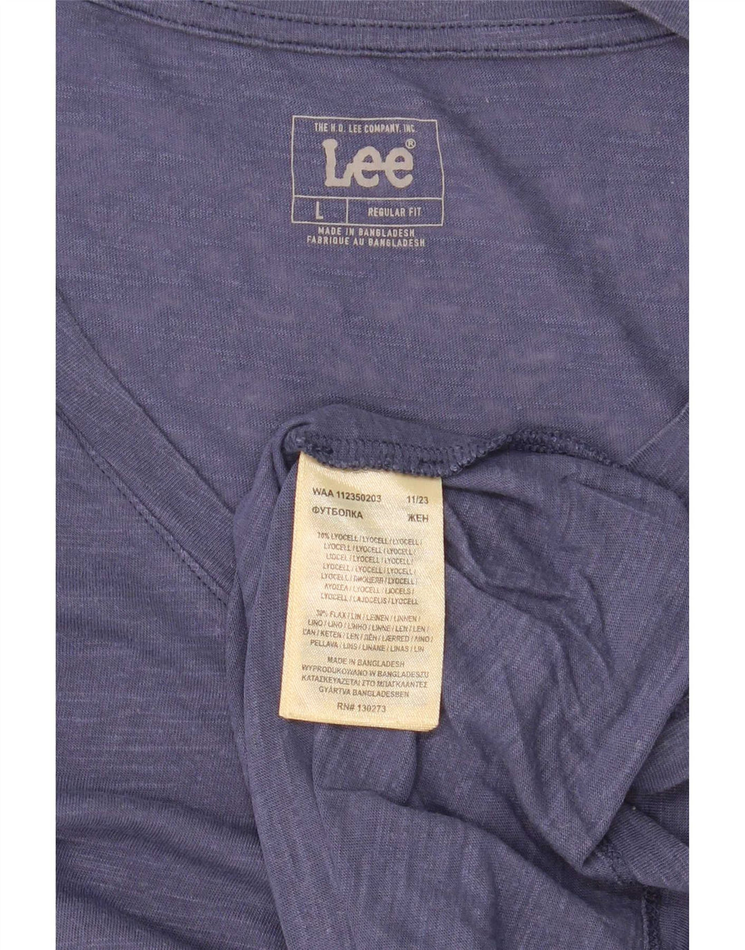 Lee Womens Regular Fit T-Shirt Top UK 16 Large Blue Lyocell