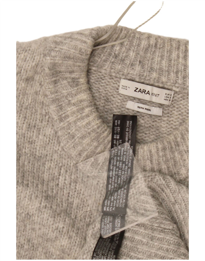 Zara Dame Oversized Crew Neck Jumper Sweater UK 10 Small Grey Flecked