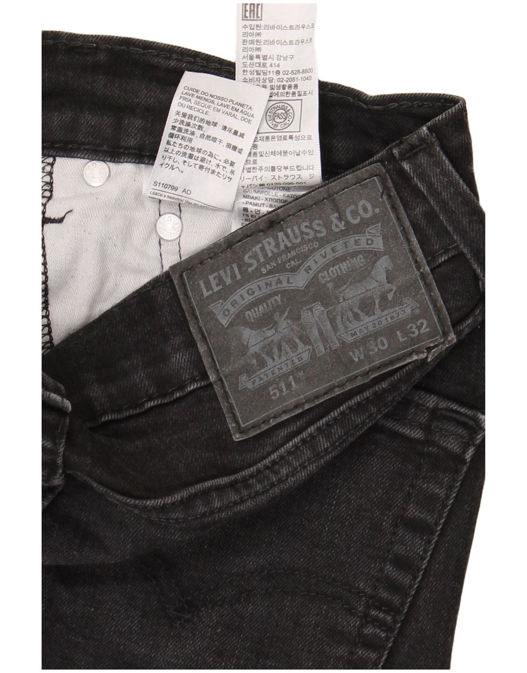 Levi's Herre 511 Slim Jeans W30 L32 Sort Bomuld