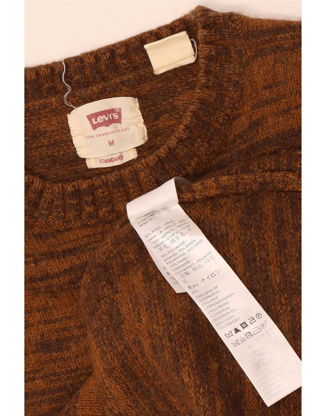 Levi's Womens Crew Neck Jumper Sweater UK 12 Medium Brown Flecked Wool