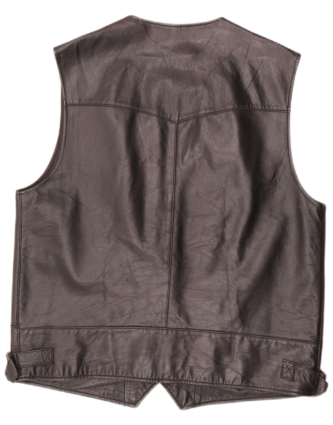 VINTAGE Mens Leather Gilet UK 40 Large Black Leather