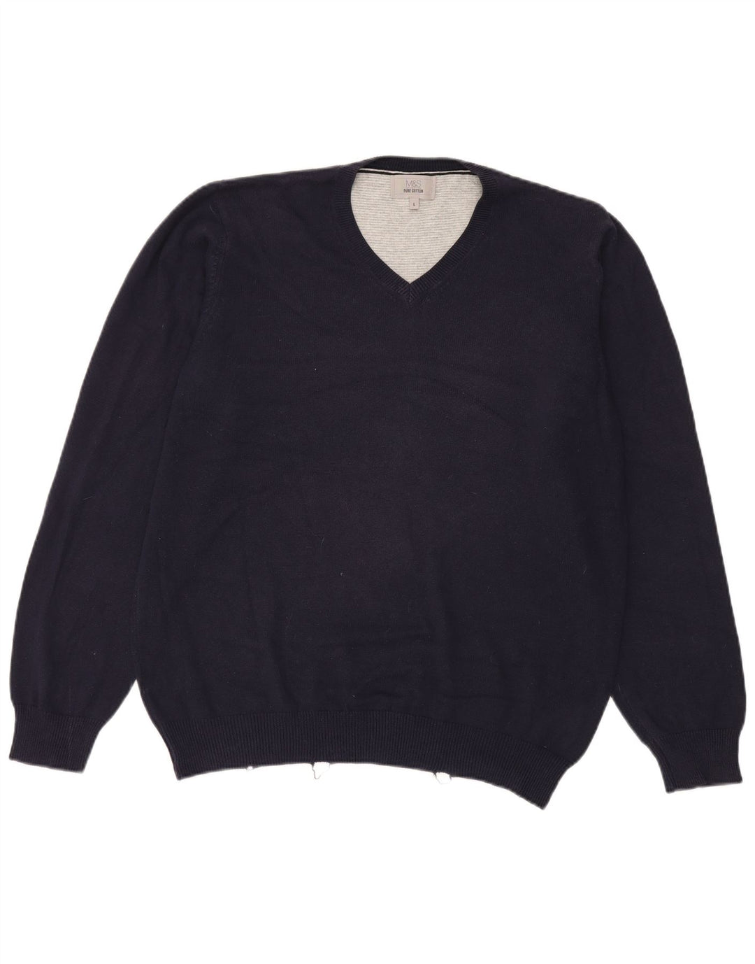 Marks & Spencer Pull col V pour homme en coton bleu marine Taille L