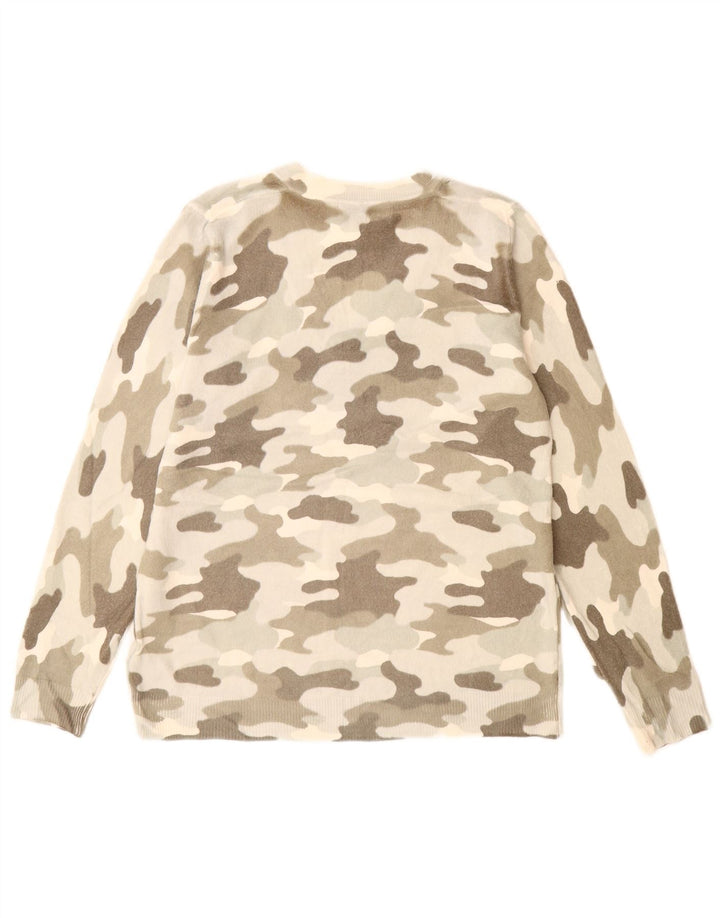 Marks & Spencer Womens V-Neck Jumper Sweater UK 14 Medium Beige Camouflage