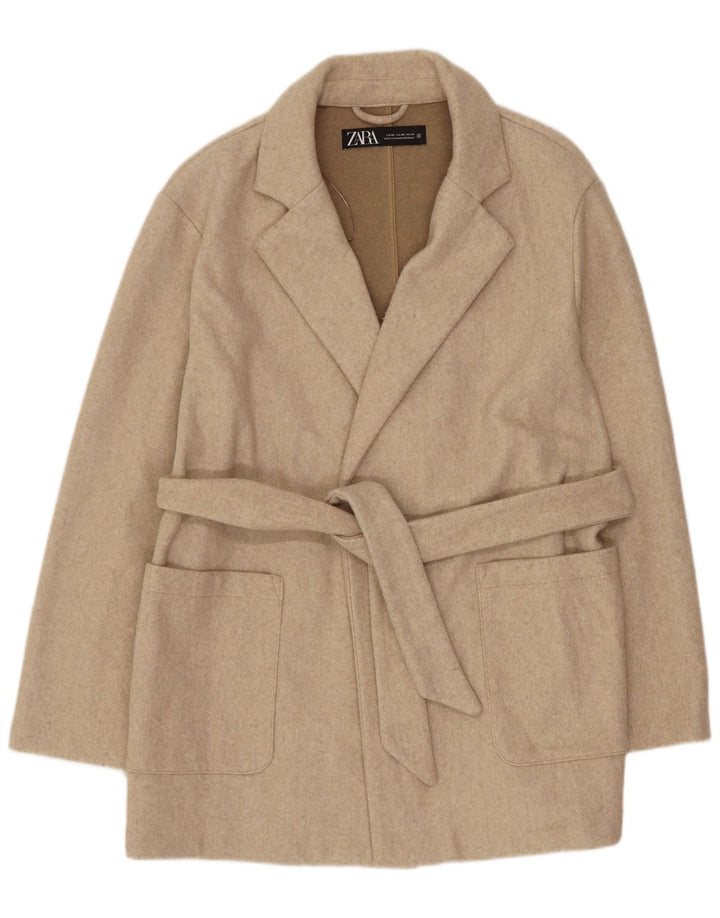 Zara Womens Longline Oversized Blazer Jacket UK 6 XS Beige Polyester