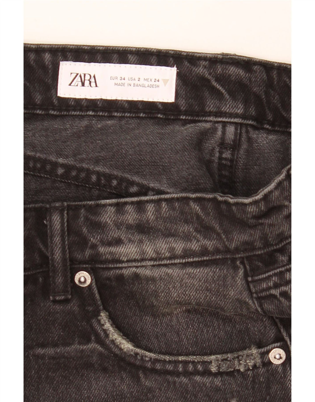 ZARA Womens Distressed Denim Shorts EU 34 2XS W24  Black