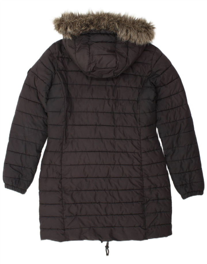 SUPERDRY Damski płaszcz z kapturem i ociepleniem UK 10, mały, czarny poliester