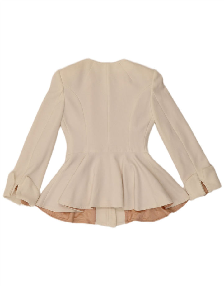 Elisabetta Franchi Womens Full Zip Blazer Jacket IT 38 XS White Polyester