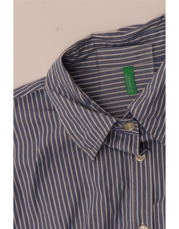 Benetton Womens Shirt UK 14 Medium Blue Pinstripe