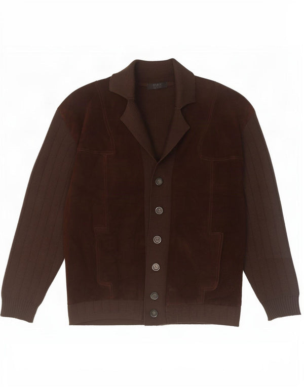 MAK Mens Cardigan Sweater Medium Brown Leather