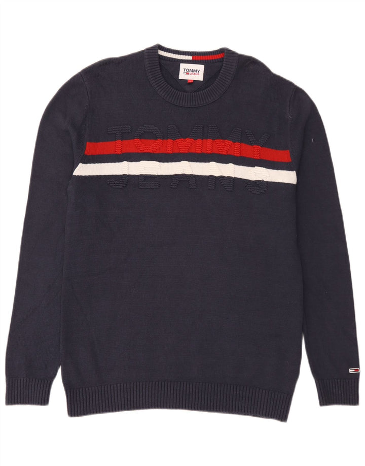 Tommy Hilfiger Mens Crew Neck Jumper Sweater Medium Navy Blue Cotton