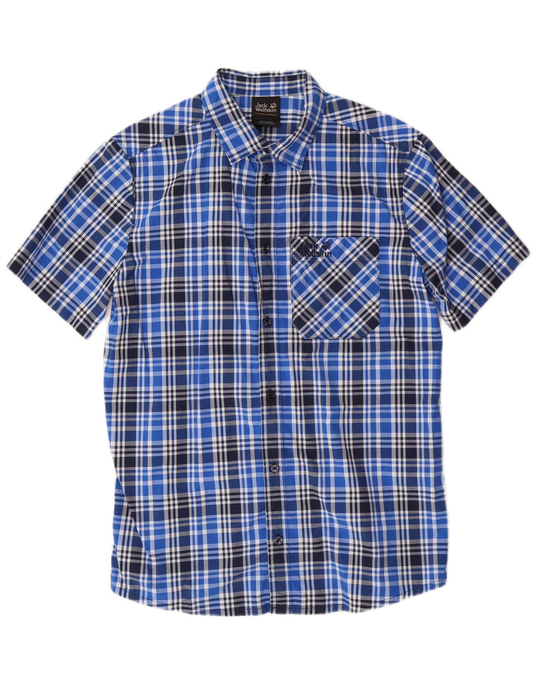 JACK WOLFSKIN Mens Short Sleeve Shirt UK 36/38 Small Blue Check Polyamide