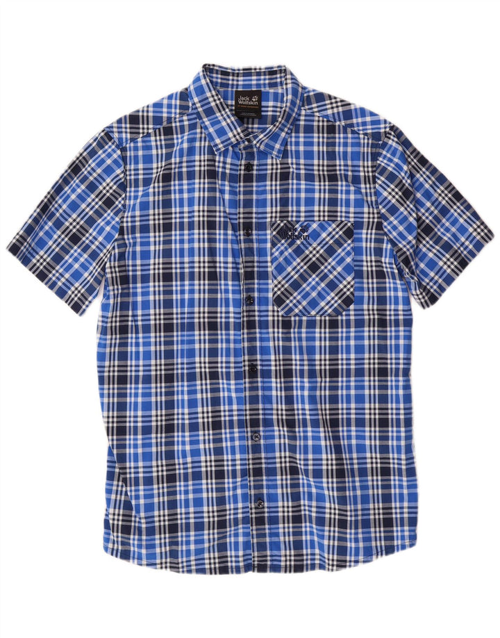 JACK WOLFSKIN Mens Short Sleeve Shirt UK 36/38 Small Blue Check Polyamide