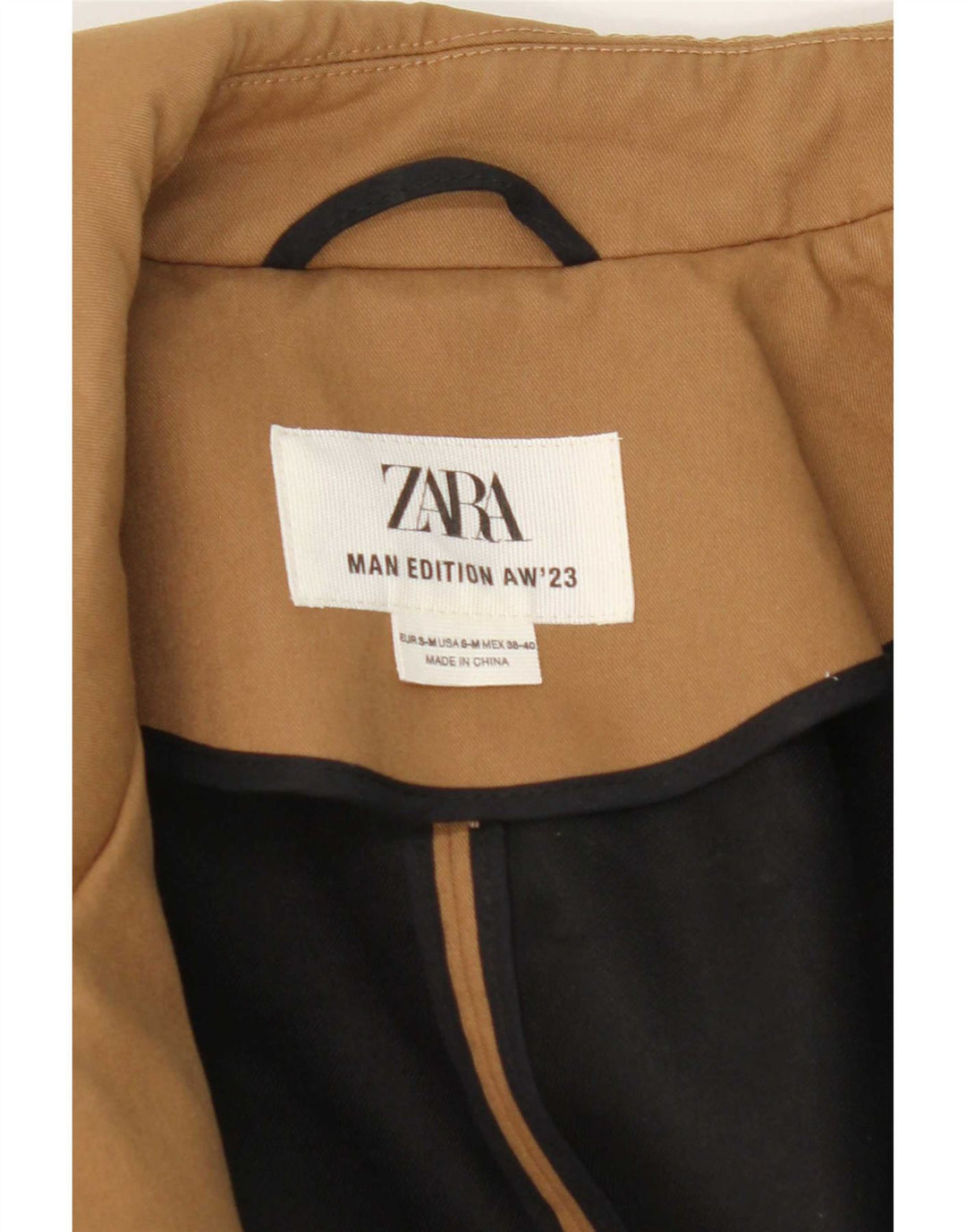 Zara Hombre Abrigo ES 38 Poliéster Beige Medio