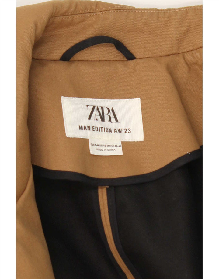 Zara Hombre Abrigo ES 38 Poliéster Beige Medio
