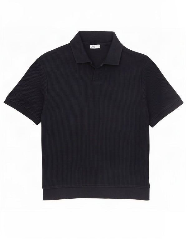 Zara Mens Polo Shirt Medium Navy Blue Cotton