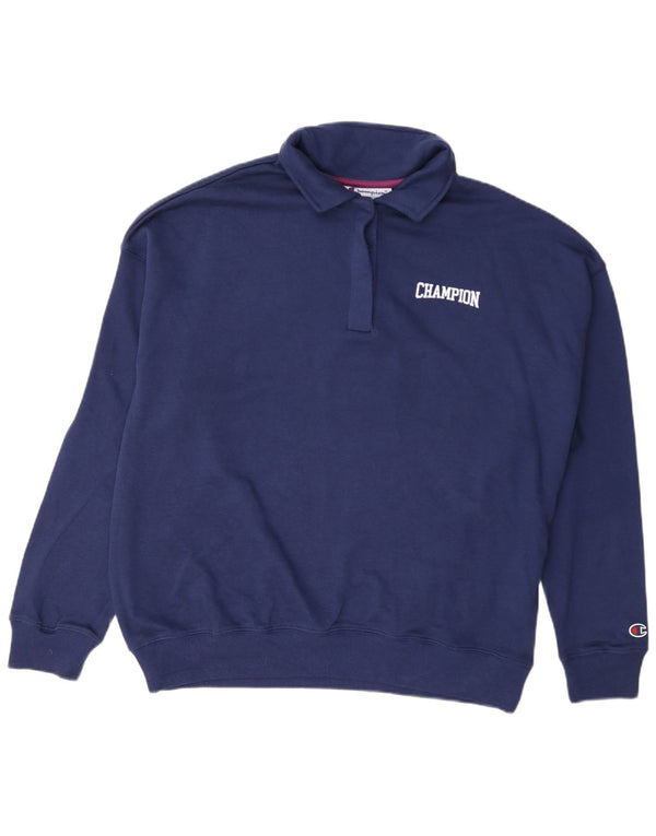 Felpa Champion da donna oversize con collo a polo, maglione UK 16, grande, blu navy