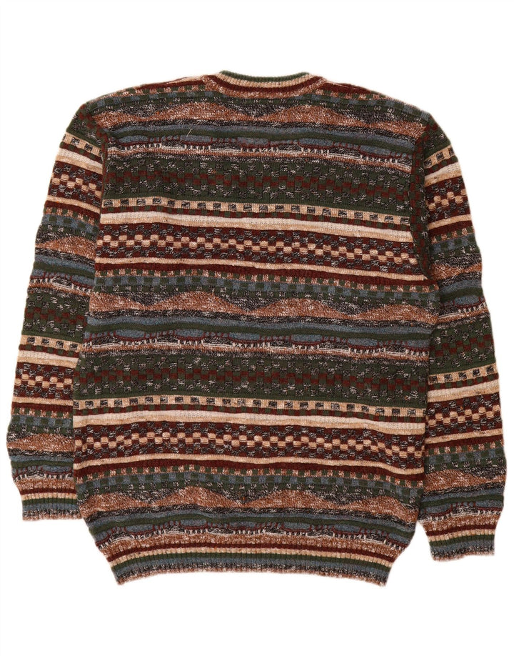 GARDEUR Mens V-Neck Jumper Sweater Medium Multicoloured Geometric