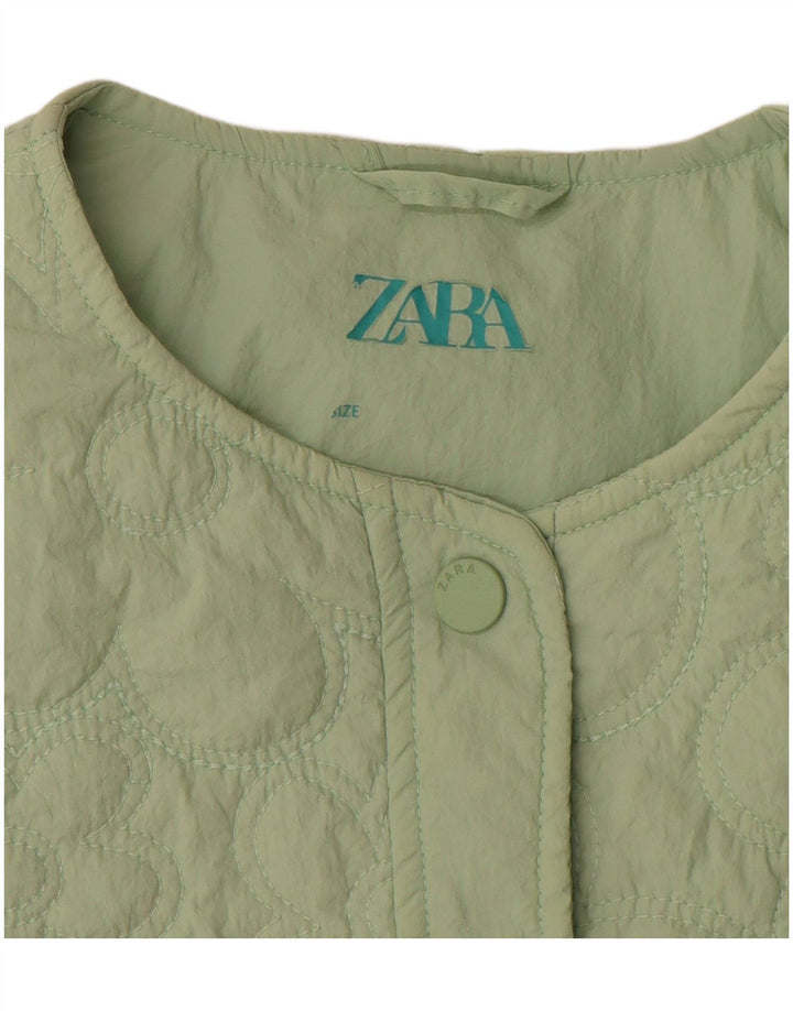 Zara Womens Quilted Jacket UK 4 XS Green Nylon