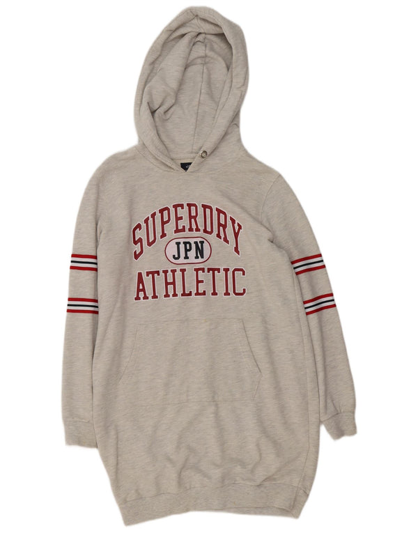 Vestido feminino Superdry com capuz gráfico UK 12 algodão listrado cinza médio