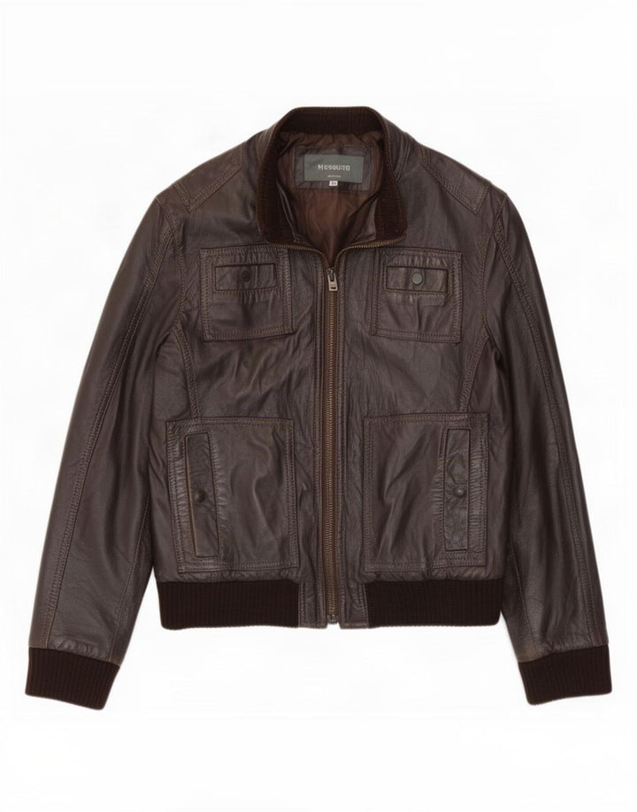 Vintage Mens Bomber Leather Jacket IT 48 Medium Brown