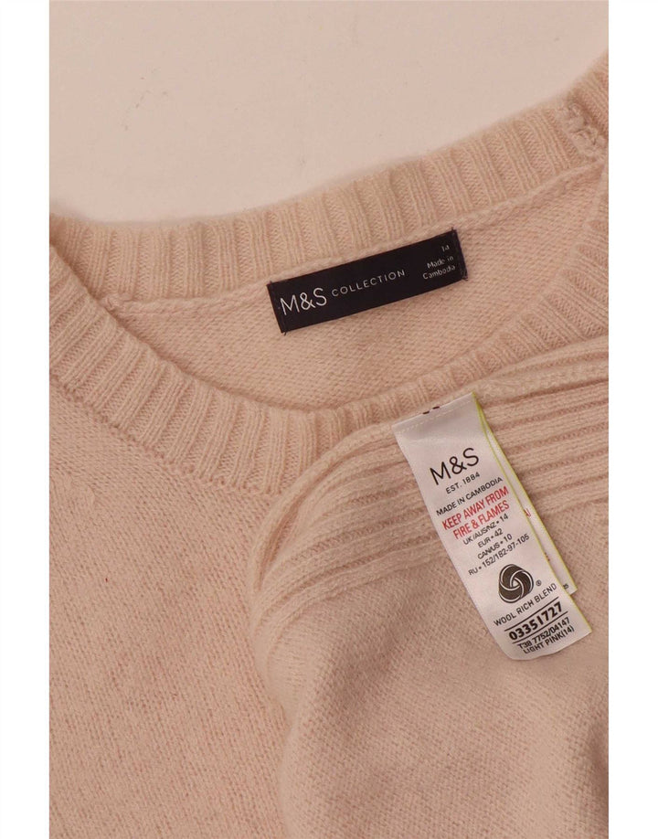 Marks & Spencer Womens Boat Neck Jumper Sweater UK 14 Medium Pink Wool