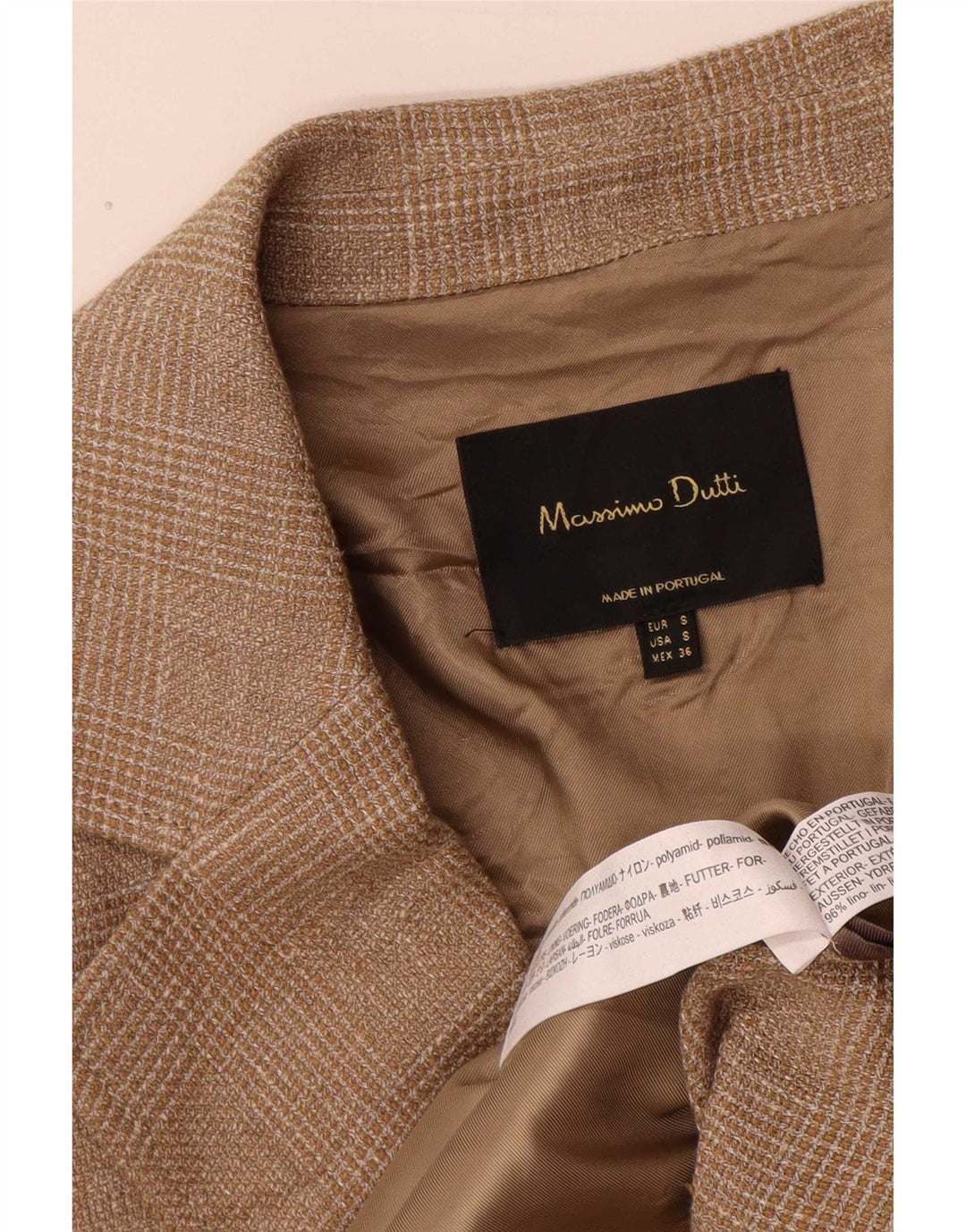 Massimo Dutti Abrigo Cruzado Manga 3/4 Hombre UK 36 Small Marrón Cuadros