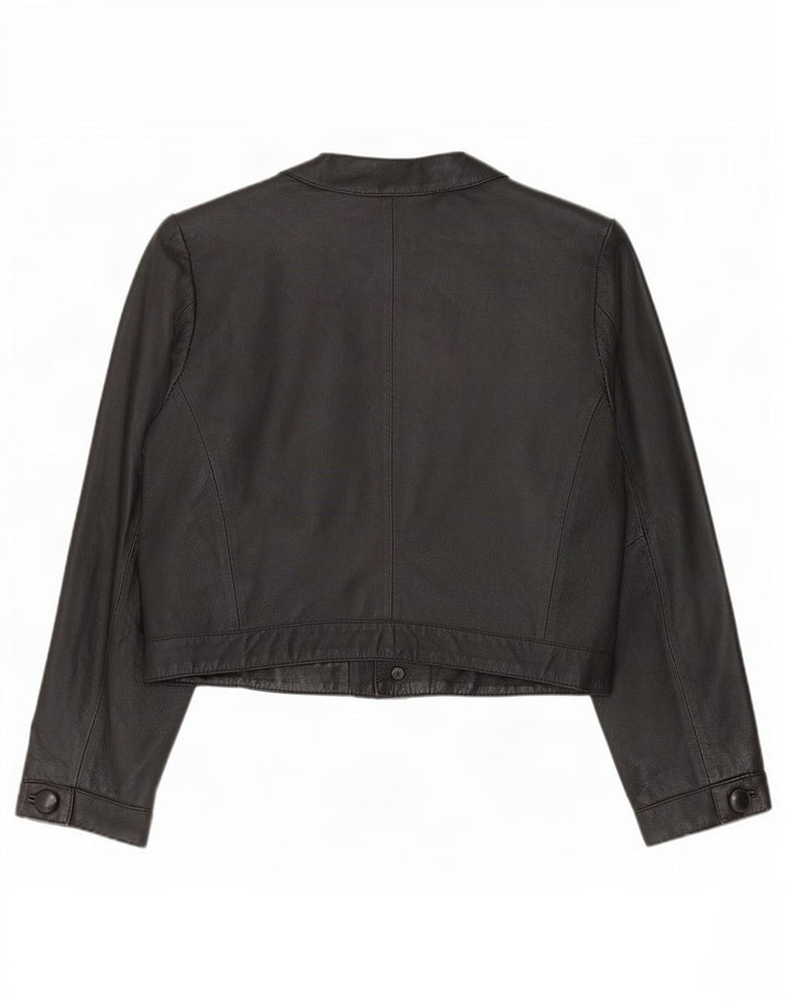 Vintage Womens Oversized Leather Bolero Jacket IT 40 Small Black
