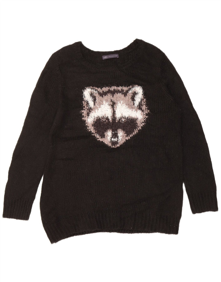Marks & Spencer Womens Graphic Boat Neck Jumper Sweater UK 14 Medium Black