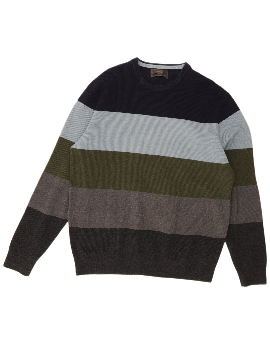 Marks & Spencer Herretrøje med rund hals, stor flerfarvet stribet