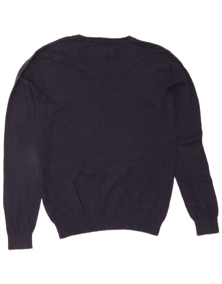 JACK WILLS Mens V-Neck Jumper Sweater Small Navy Blue Cotton