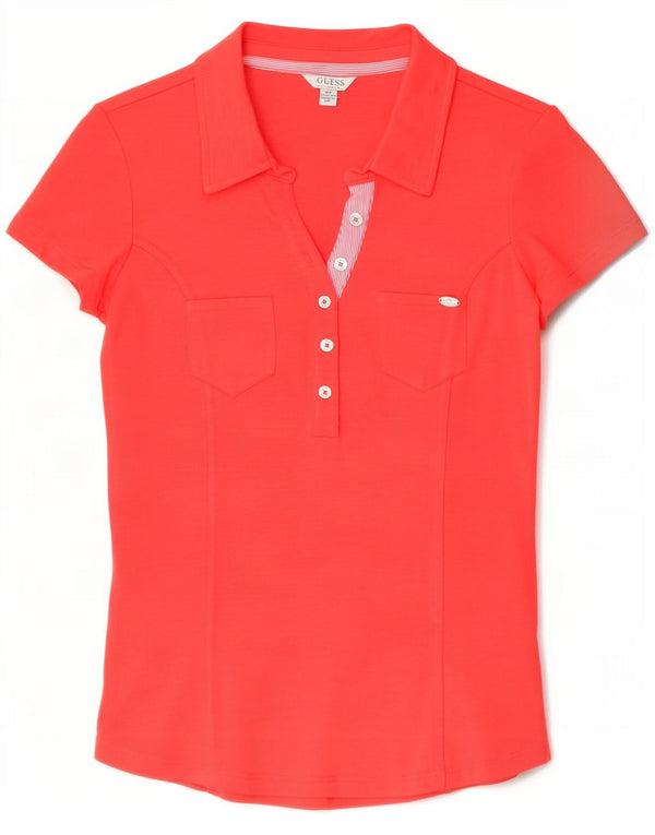 Guess Dame Polo Shirt UK 12 Medium Rød Bomuld