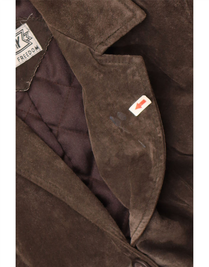 ENJOY Womens 3 Button Suede Blazer Jacket UK 14 Medium Grey Leather