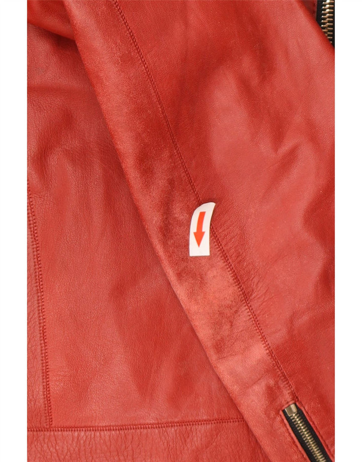 Massimo Dutti Mens Leather Biker Jacket UK 36 Small Red Leather