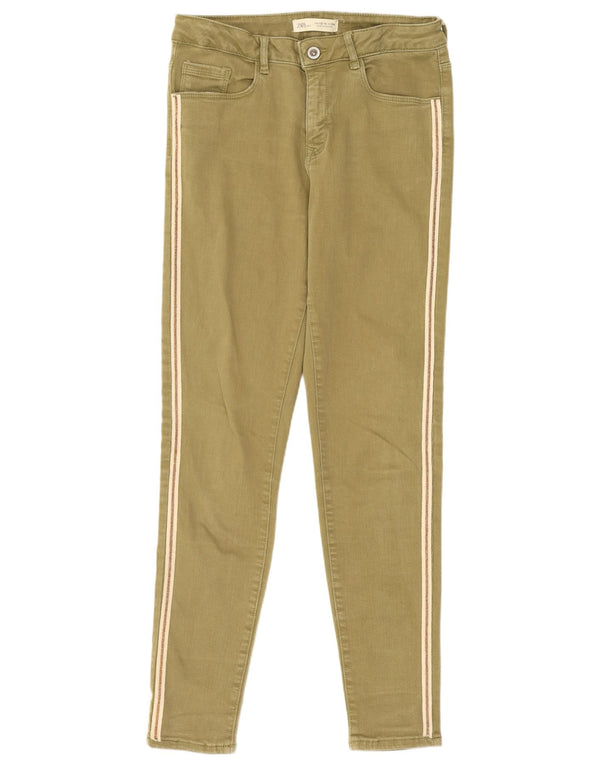 Zara Girls Skinny Casual Παντελόνι 13-14 ετών W26 L27 Χακί Ριγέ