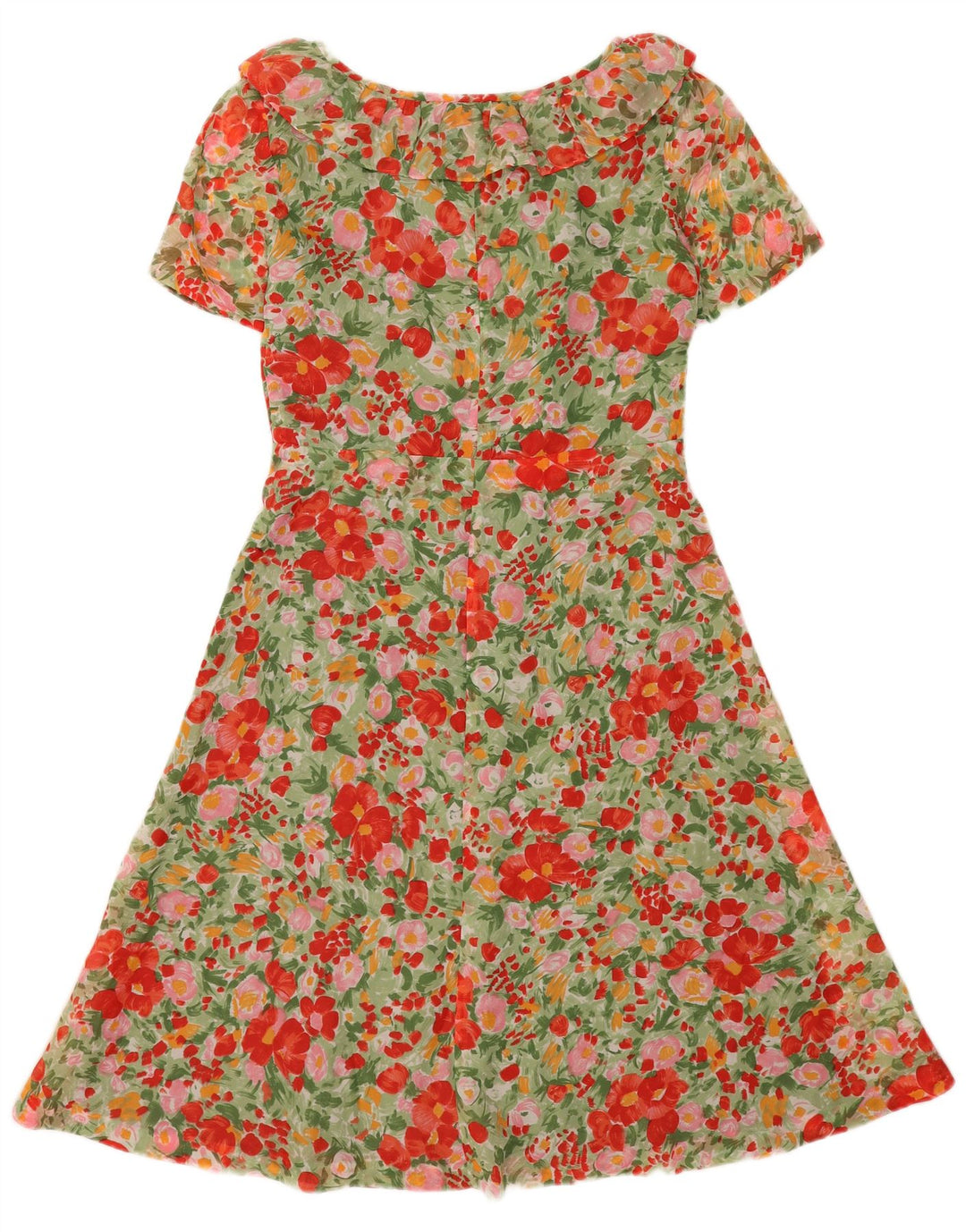 Vintage Damen A-Linie Kleid UK 12 Medium Mehrfarbig Blumen Polyamid