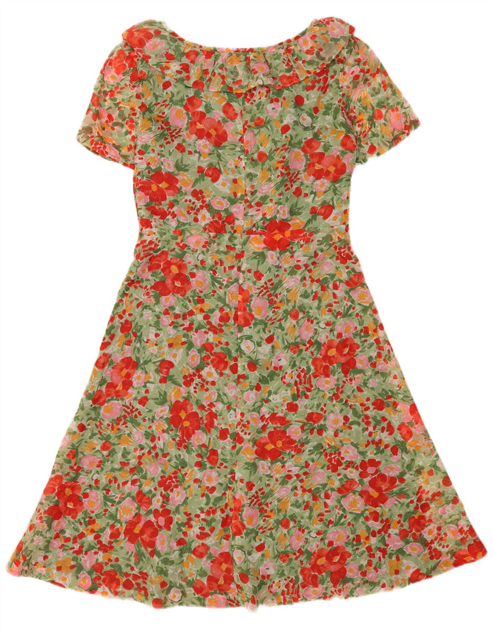 Vintage Damen A-Linie Kleid UK 12 Medium Mehrfarbig Blumen Polyamid