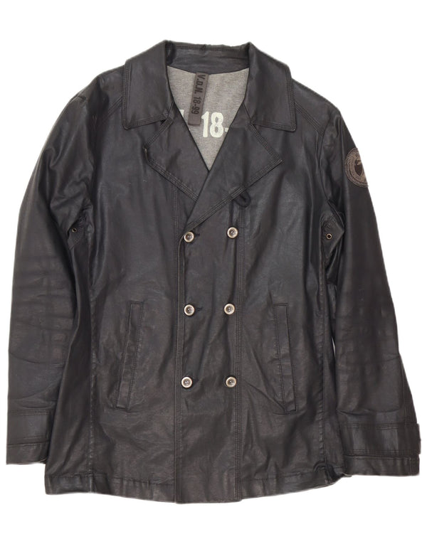 Vintage Mens Double Breasted Waxed Cotton Jacket IT 46 Small Black