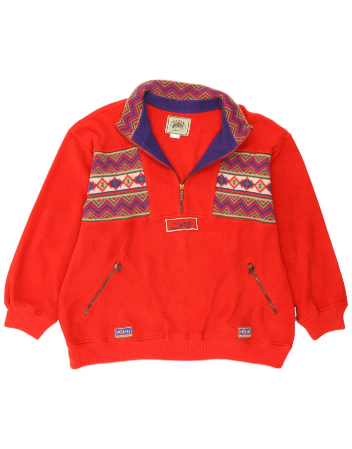 Silvy Herre Zip Neck Fleece Jumper Large Red Fair Isle Polyester