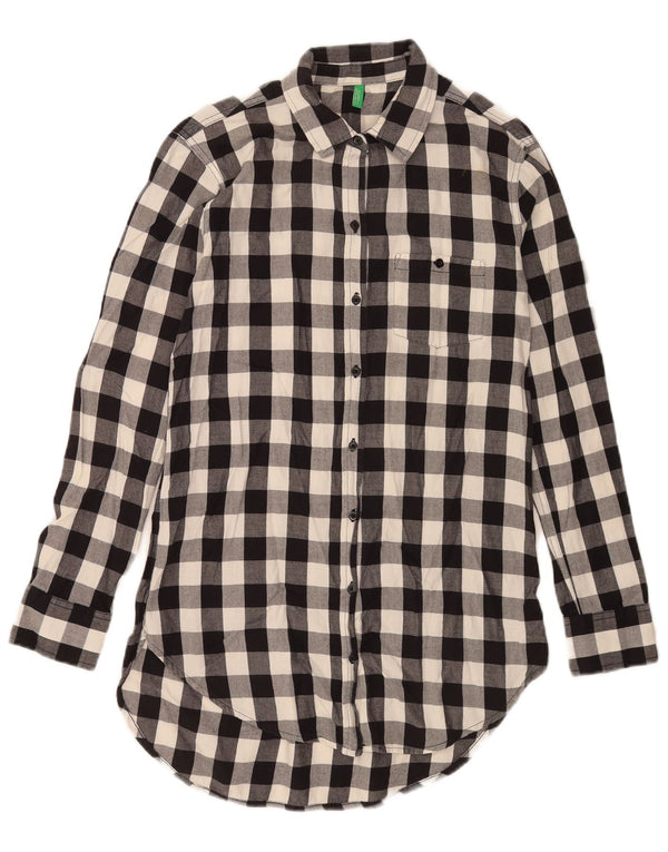 Abito camicia a maniche lunghe da donna Benetton UK 12 medio nero a quadri