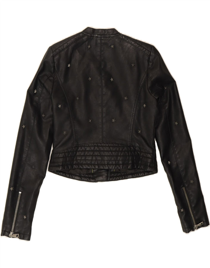 GUESS Womens Faux Leather Jacket UK 6 XS Black Polyurethane Vintage Guess and Second-Hand Guess from Messina Hembry 