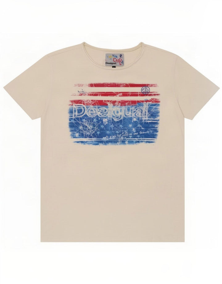 Desigual Mens Graphic T-Shirt Top Medium White Cotton
