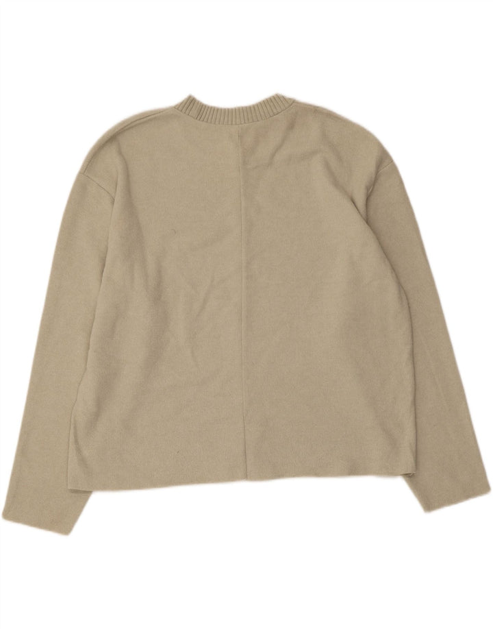 Zara Womens Crop Boat Neck Jumper Sweater UK 14 Medium Beige Polyester