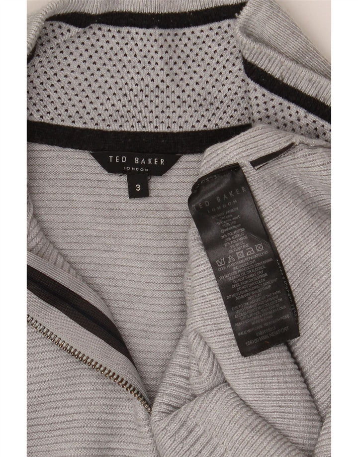 Ted Baker Mens Zip Neck Jumper Sweater Size 3 Medium Grey Polyester